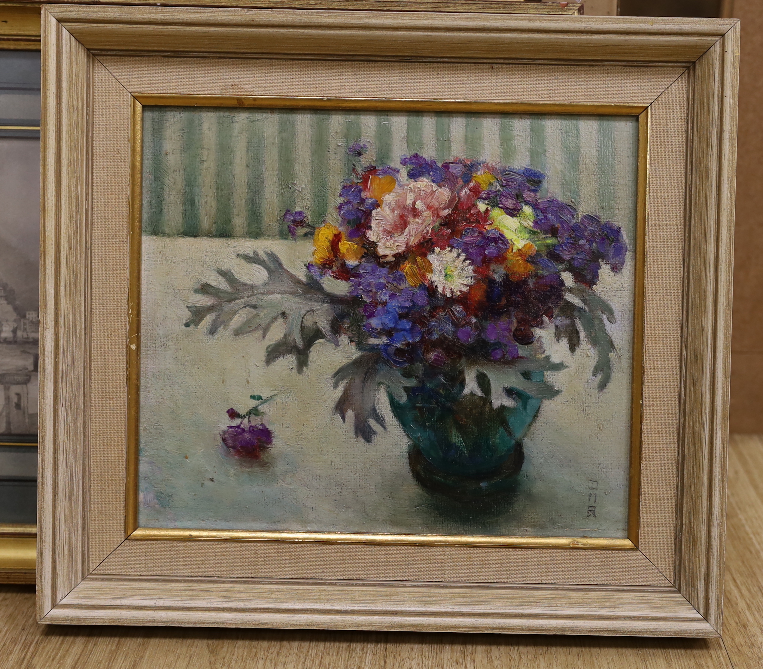 Dorothy M. Roberts (fl.19335-1940), oil on board, ‘Bouquet’, initialled, details verso, 26 x 23cm